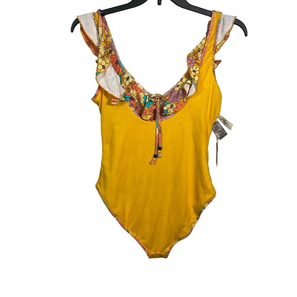 Jessica Simpson Floral Rendevous Ruffled-neck Swimsuit L - Picture 5 of 10